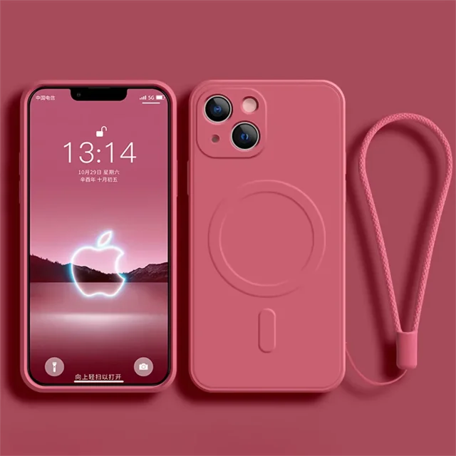 Liquid Silicone Case For iPhone 15 14 13 12 11 Pro Max Mini XR Xs Plus SE Phone Magnetic Wireless Charging For Cover