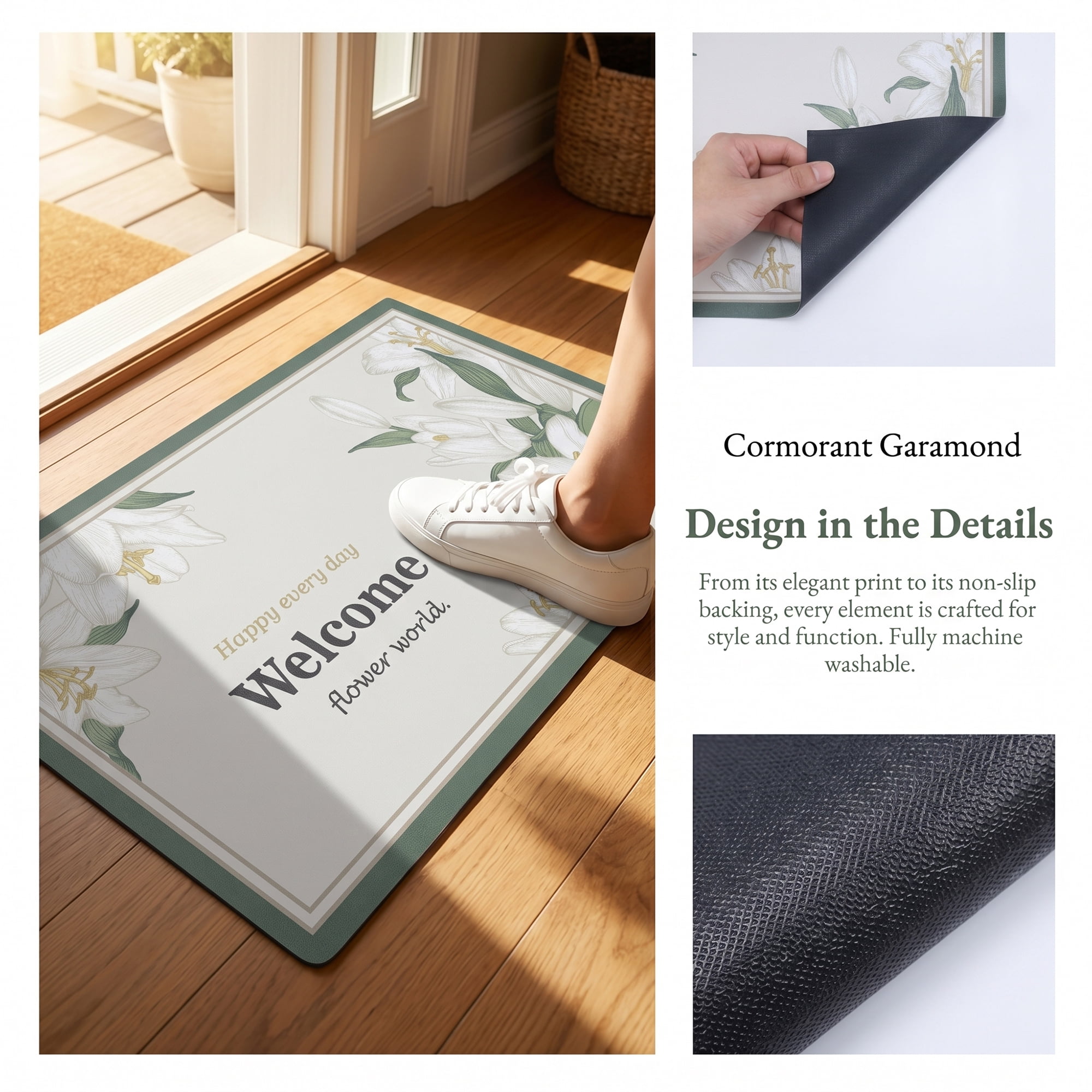 Unique Bargains Non-Slip Doormat for Front Door Waterproof Mud Scraper Rug Beige 30" x 18"