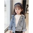 thumbnail image 3 of SURJDE Toddler Kids Girls Denim Jacket Button Down Jeans Jacket Top with Pearls, 3 of 5