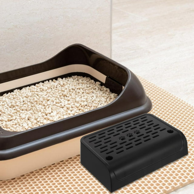 FONDOTIN Indoor Use Black Cat Litter Stool with Filter Function Elevated Cat Litter Ramp for Small Cats 1Set