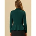 thumbnail image 3 of Blazer peplum vintage Allegra K de manga larga con cinturón y solapa con muescas para mujer Verde oscuro S, 3 of 5