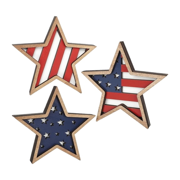 3Pcs 4Th Of July Decorations Wooden Stars,Red White Blue Patriotic Decor, Independence Day Ornaments Set,For Home Office Table Shelf