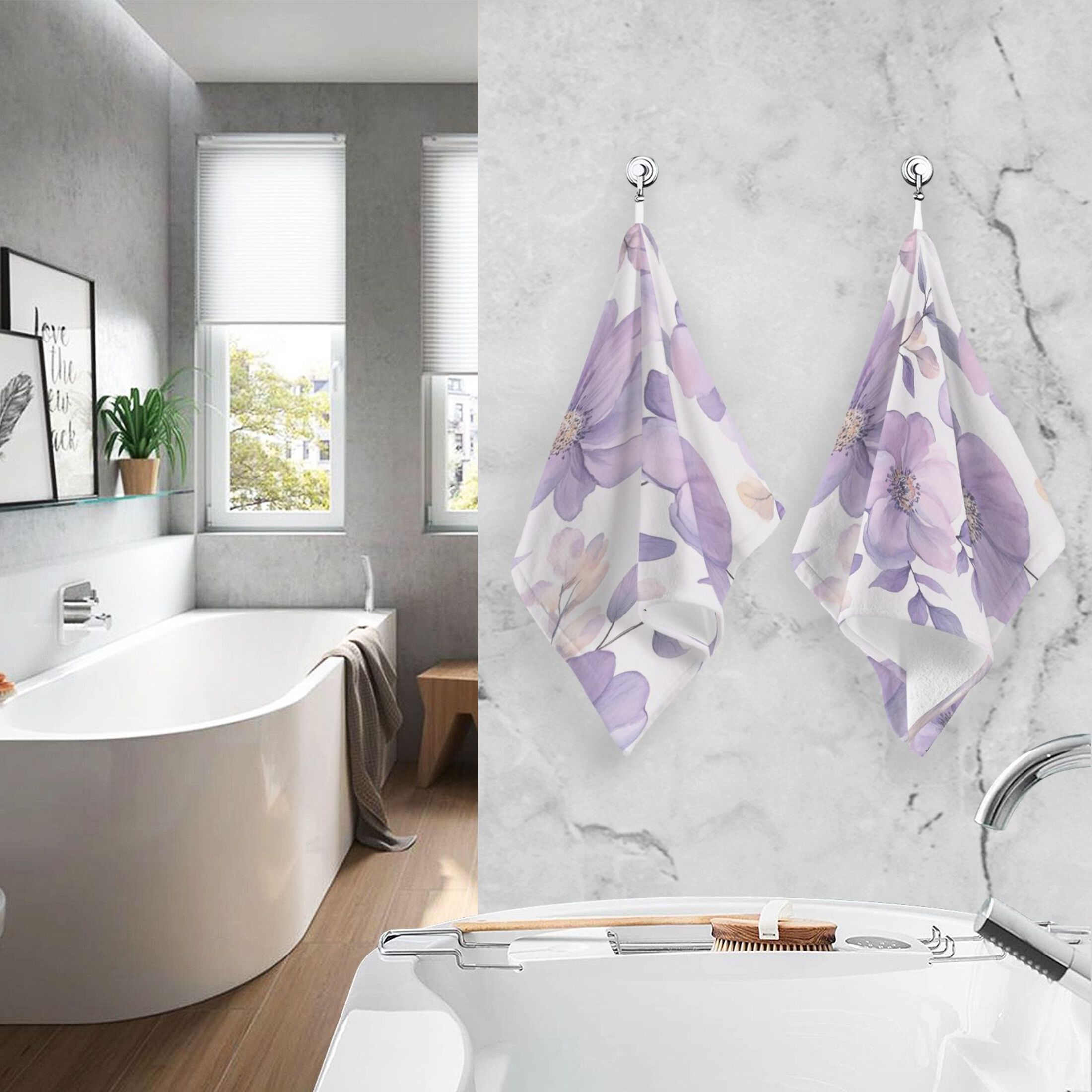 Cotton Towel Two-Piece 16x28 Inch One Sizex2 Face Towel Set Towel Set Cotton Hand Bath Towel Bathroom Beach Vibrant Lavender Flowers