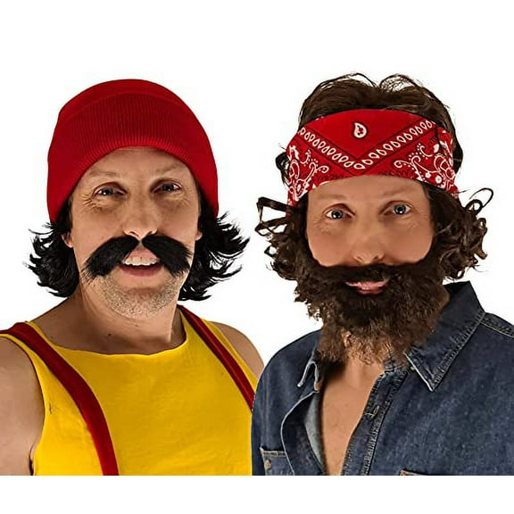 Costume Set Bandana Wig and Beard with Beanie Mustache Wig Set - Cheech and Chong for Halloween