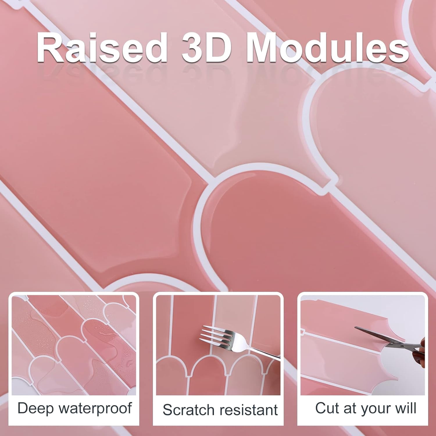 Clever Mosaics Peel and Stick Backsplash Pink Tile Premium Vinyl Feather Tile 12"x 12" (10 tiles)