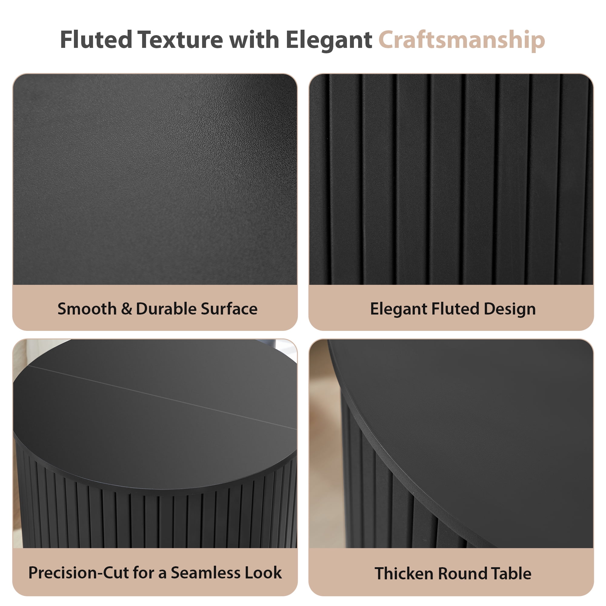 Wirrytor Semi-circle Side Table for living room set of 2, Fluted End Table for Small Spaces,Modern Small Accent Tables, Bedside Table, Couch Side Table, Nightstand for Bedroom Couch,Black