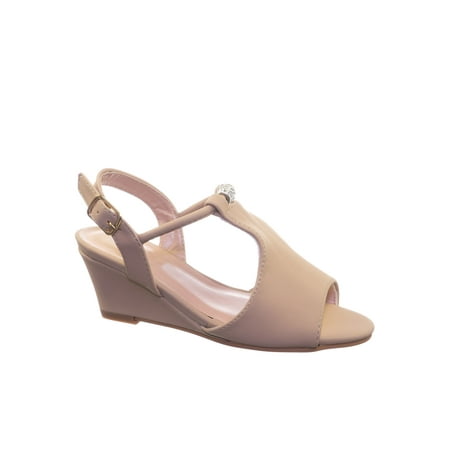 Slingback Cork Wedges - Ashlyn56K by Forever Link, Children Girl Open Toe Wedge Sling Back Rhinestone Crystal Sandal