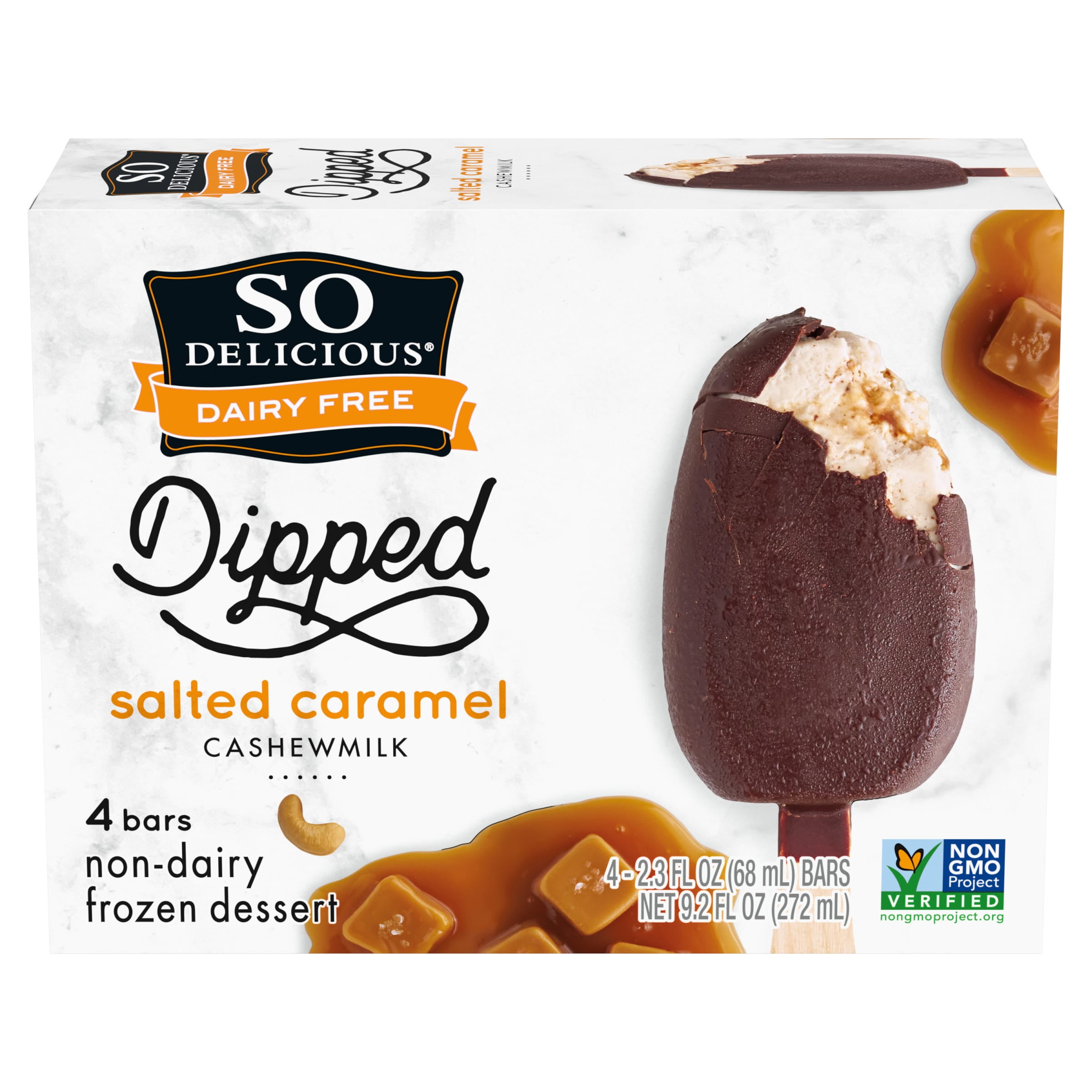 So Delicious Dairy Free Dipped Salted Caramel Cashew Milk Frozen Dessert Bar, 4 Count