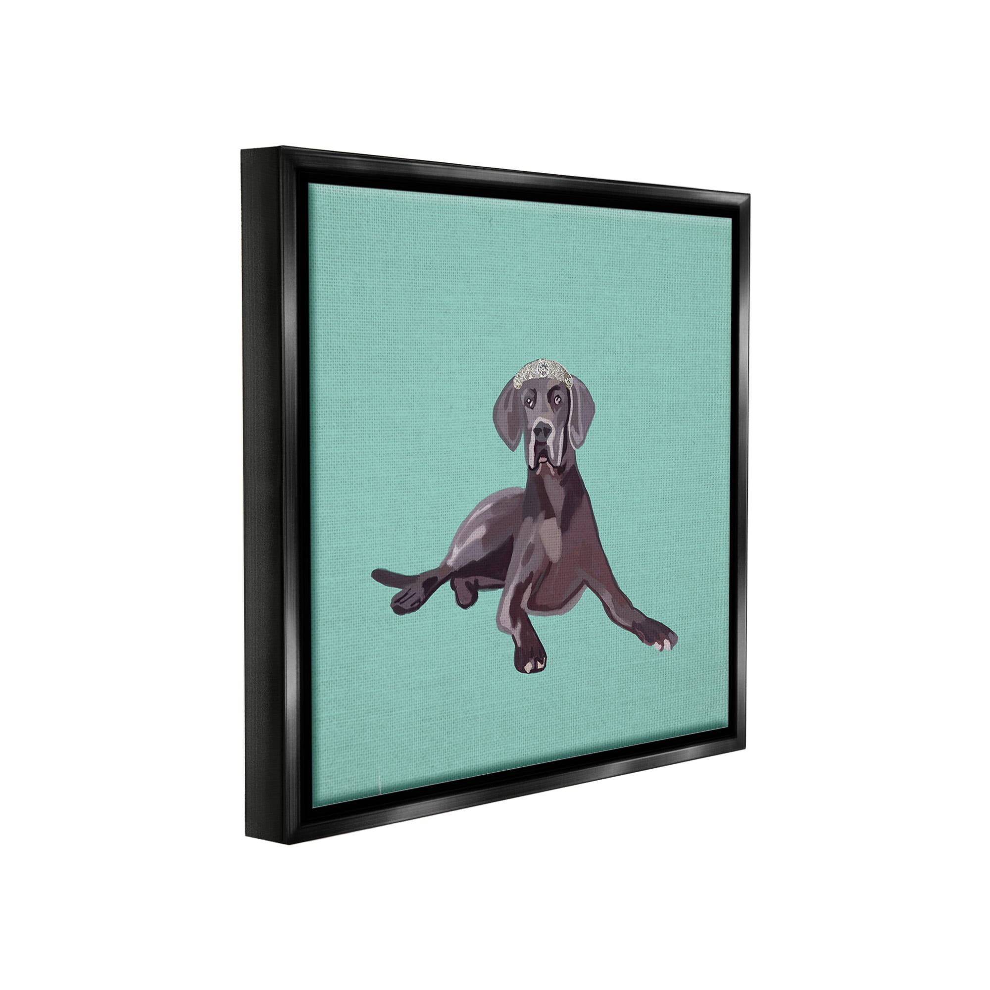 Stupell Industries Labrador Dog & Crown Animals & Insects Painting Black Floater Framed Canvas Art Print Wall Art, 18 x 18