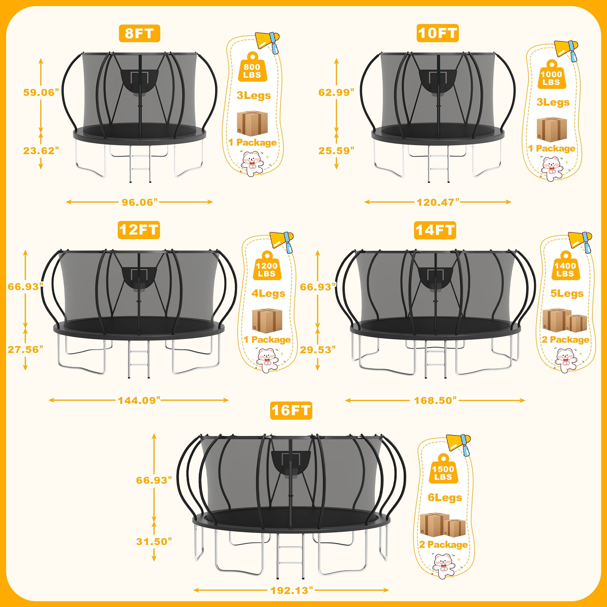XMIKA Trampoline, 1200LBS 12FT Trampoline for 1-2 Adults/ 4-5 Kids, Trampoline with Enclosure Net, Basketball Hoop, Ladder, Light, Sprinkler, Backyard Outdoor Heavy Duty Trampoline, No Gap Design