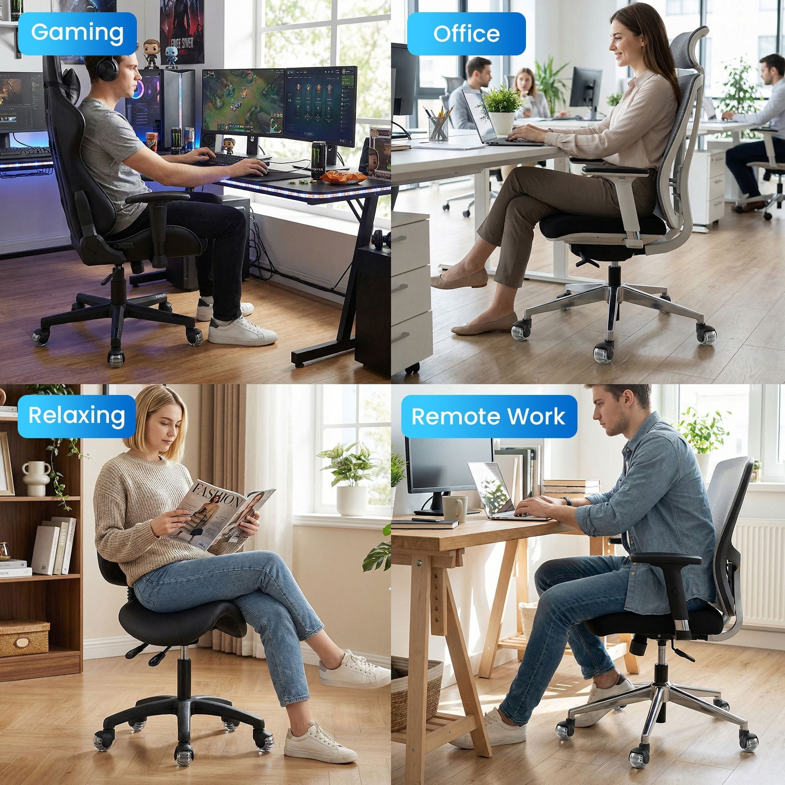 TOPCHANCES 2" Quiet Smooth Office Chair Wheels – 360° Swivel Universal Stem Caster Set of 5, for Hardwood & Carpet, No Tools