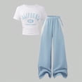thumbnail image 2 of Toddler Girl Outfits Summer Clothes Set California Print Short Sleeve Top and Color Block Wide Leg Pants Set Kids School Fashion Suit 10-11 Years, 2 of 6
