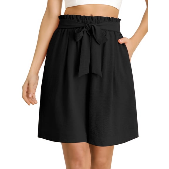 Anygrew Women's Shorts Wide Leg Shorts for Women with Pockets Womens High Waist Shorts Bowknot Tie Waist