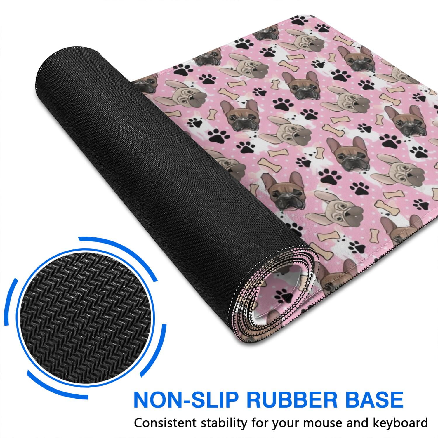 Long Mouse Pads for Desk,French Bulldog Cute Bone Paw Print Desk Mats on Top Of Desks, Desk Mouse Pad Extra Large with 3mm Non-Slip Base and Stitched Edge for Gaming,Office,Work,Home 47.3"x23.6"
