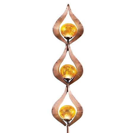 Yard Balls Rustic Copper-Color Triple Solar Yard Stake with Elegant Sculptural Design and 3 Solar Glass Balls that Automatically Shine at Night ()