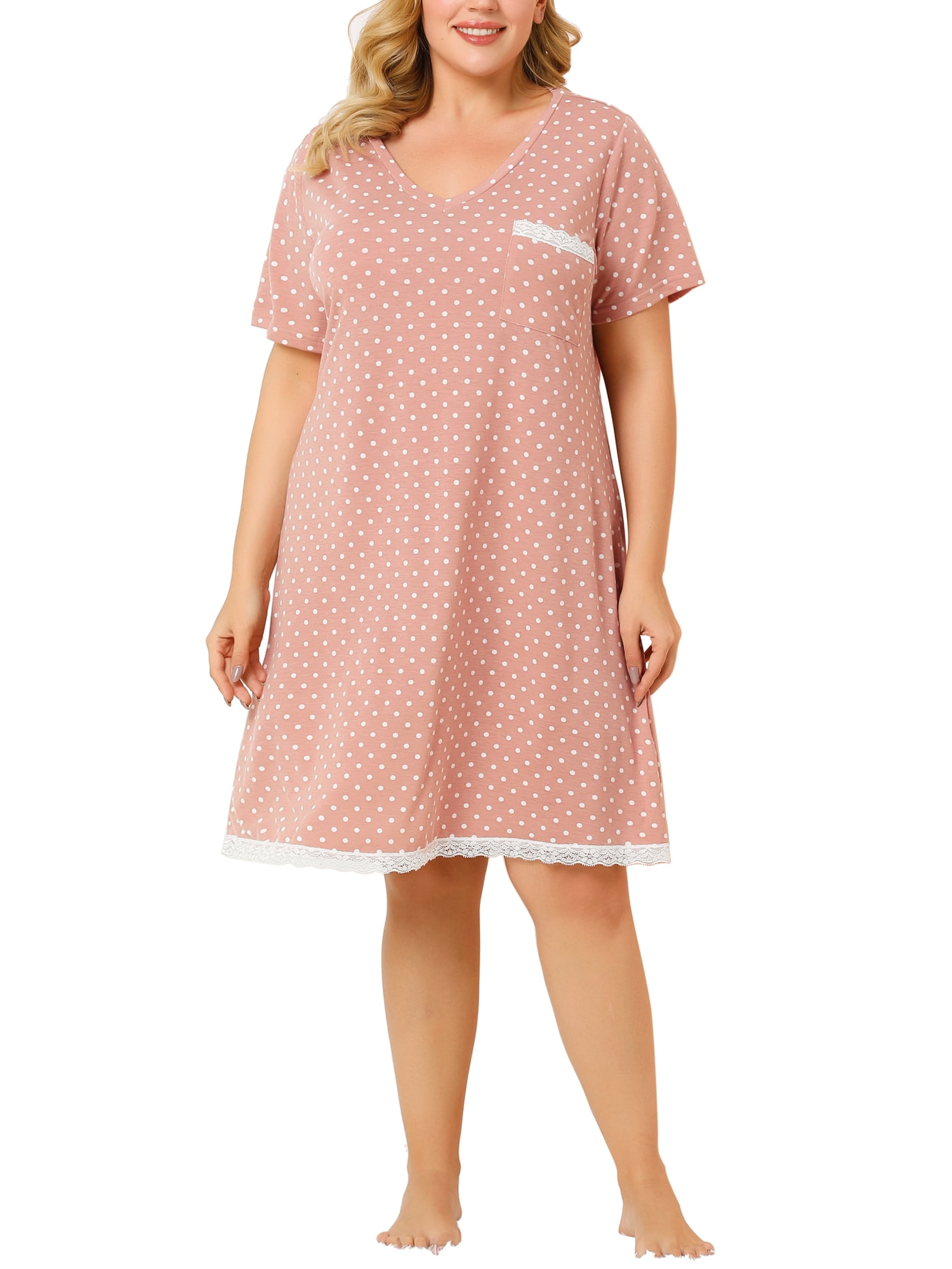 Unique Bargains Juniors' Plus Size Nightgown Polka Dots Comfy Sleep Shirts
