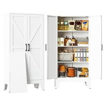 Metal Storage Cabinet with 2 Doors and 3 Shelves,White Pantry Storage Cabinet with Legs,Farmhouse Pantry Cabinets Cupboard,Bathroom Cabinets for Home,Kitchen,Dining/Living Room (47.3" H)