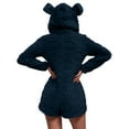 thumbnail image 5 of RYRJJ Womens Plush Hooded Jumpsuit Sherpa Fuzzy Pajamas Long Sleeve Cute One Piece Onesie Winter Warm Short Rompers Sleepwear(Navy,XXL), 5 of 8