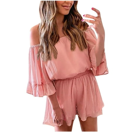

Women Solid Color Romper Casual Broad Legs Jumpsuit Comfortable Lightweight Breathable Sexy Workout Jogging Body Suit plus size overalls for women (Medium Pink)