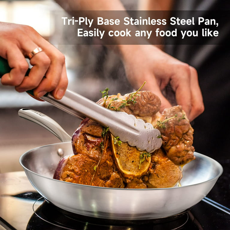 imarku  12 Inch Stainless Steel Frying Pan 3-Ply Skillet Pan