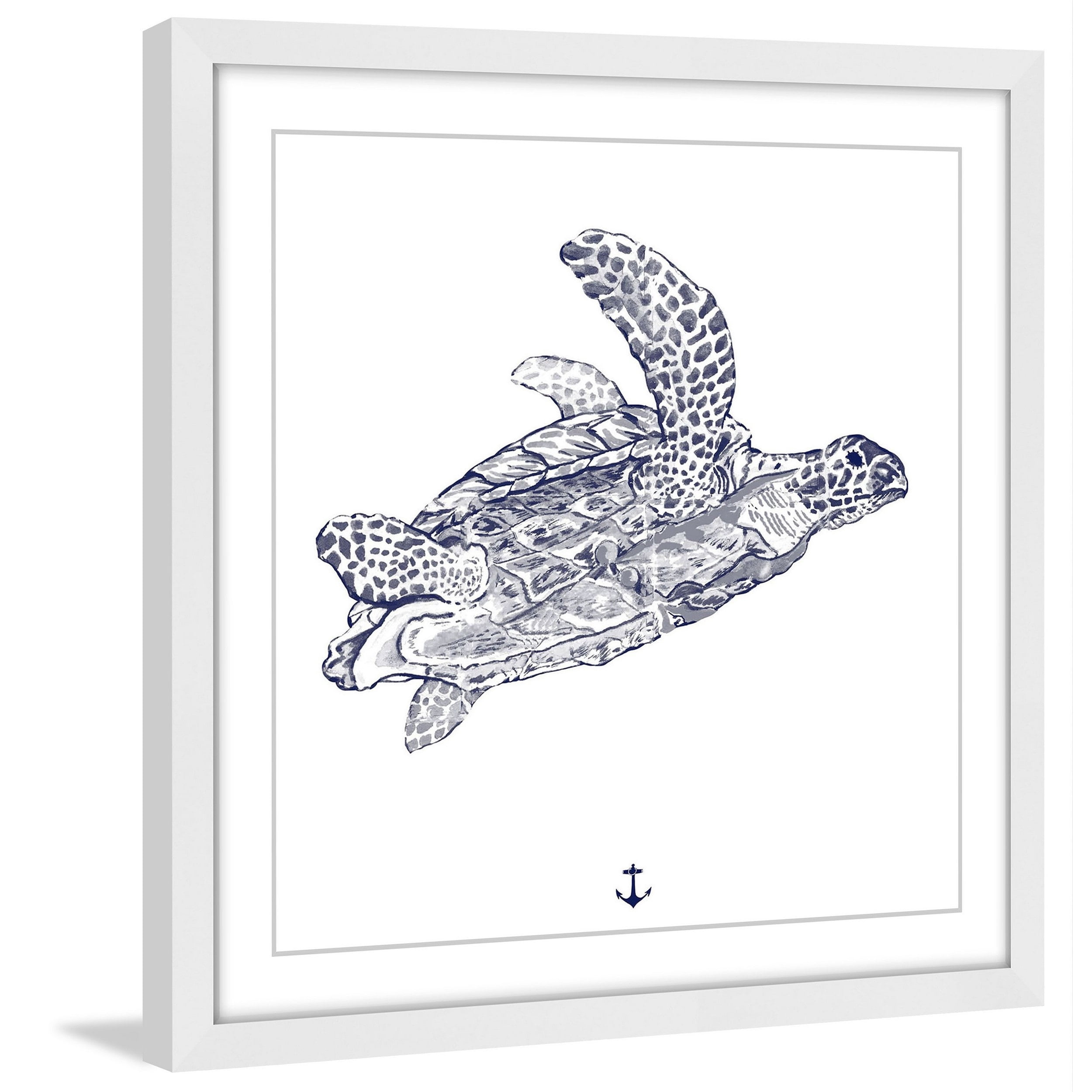 "Blue Turtle" Framed Painting Art Print, 32" x 1.5"
