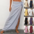 thumbnail image 7 of yardsong Women's Sarong Coverup Tie Waist Tassel Trim Maxi Beach Wrap Skirt Vacation Swimsuit Scarf Pareo Cover Up Navy,Free Size, 7 of 7