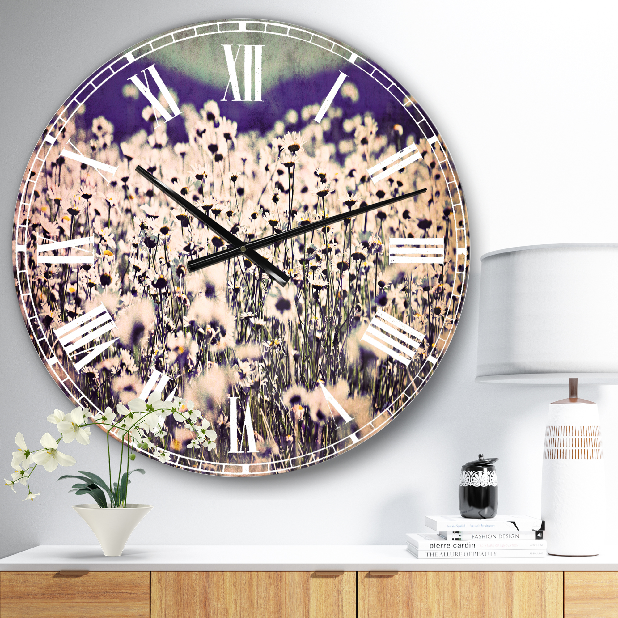 Designart 'Amazing Light Blue Chamomile Blossom' Traditional wall clock