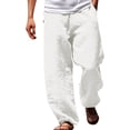 thumbnail image 1 of Pantalones casuales de lino para hombre, color sólido, sueltos, pierna ancha, talla grande, cintura baja, cordón elástico, para verano, playa, yoga blanco 4XL blanco 4XL Xishao ropa, 1 of 2
