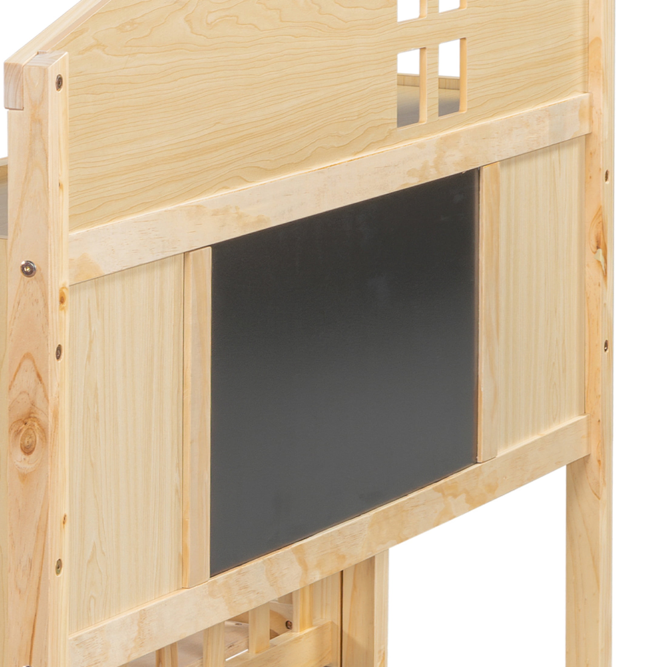 Noble House Tonya Full Montessori Floor Bed, Storage Headboard Bookcase & Chalkboard, Versatile Platform Beds, Natural