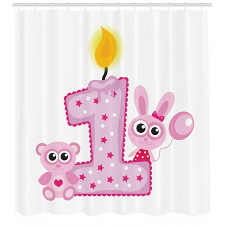 1st Birthday Decorations Shower Curtain Girls Party Theme With