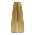 thumbnail image 2 of Olyvenn Women's High Elastic Waist Straight Wide Leg Pants Sequin Bling High Cut Casual Loose Pleated Party Night Out Club Wear Long Pants Gold M, 2 of 9