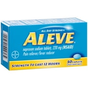 Aleve All Day Strong, naproxen sodium tablets, 220 mg (NSAID) pain. reliever fever reducer, Strength To Last 12 Hours [Capsule-Shaped Tablets] (Box of 50 Caplets)