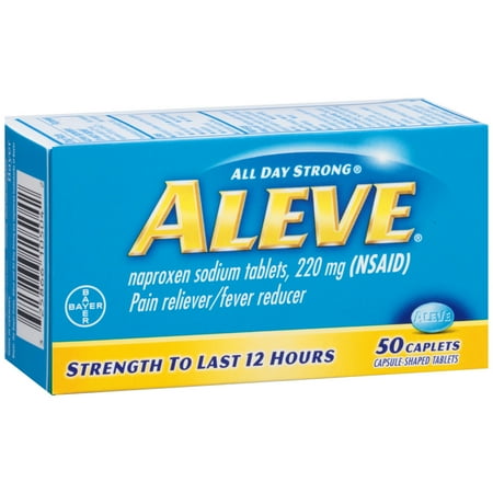 Aleve All Day Strong, naproxen sodium tablets, 220 mg (NSAID) pain. reliever fever reducer, Strength To Last 12 Hours [Capsule-Shaped Tablets] (Box of 50 Caplets)