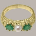 thumbnail image 4 of LBG British Made 10k Yellow Gold Cultured Pearl & Emerald Womens Statement Ring - 33 size options - Size 9.25, 4 of 7