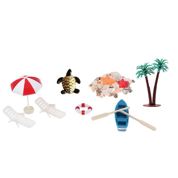 10pcs/set Miniature Deck Chair Beach Umbrella Boat Shell Kits For Life Scenes Decoration Accessory