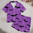 thumbnail image 5 of CAIVO Girls Halloween Pajama Sets Cute Bat Print Sleepwear Comfort Kids Nightwear Short Sleeve Lapel Button Down Shirts Tops With Shorts 2 Piece For And Little Girls Pjs, 5 of 8