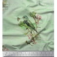 thumbnail image 1 of Soimoi Japan Crepe Satin Fabric Text,Floral & European Greenfinch Bird Fabric Prints by Yard 42 Inch Wide, 1 of 1