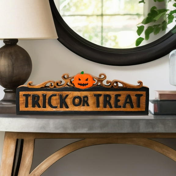 Decozen Home Decor Handmade Wooden Sculpture in Trick or Treat Acacia Wood
