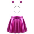thumbnail image 2 of Yartina Girls Glossy Metallic Flared Pleated Mini Skirt Alien Cosplay Hair Hoop Outer Space Costume Rose Red 10, 2 of 5