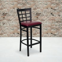 Flash Furniture HERCULES Series Black Window Back Metal Restaurant Barstool - Burgundy Vinyl Seat