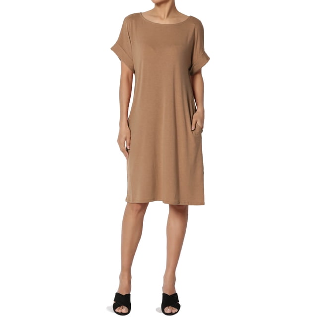 Robe T-Shirt Midi Longueur Genou à Manches Courtes Ajustée pour Femmes