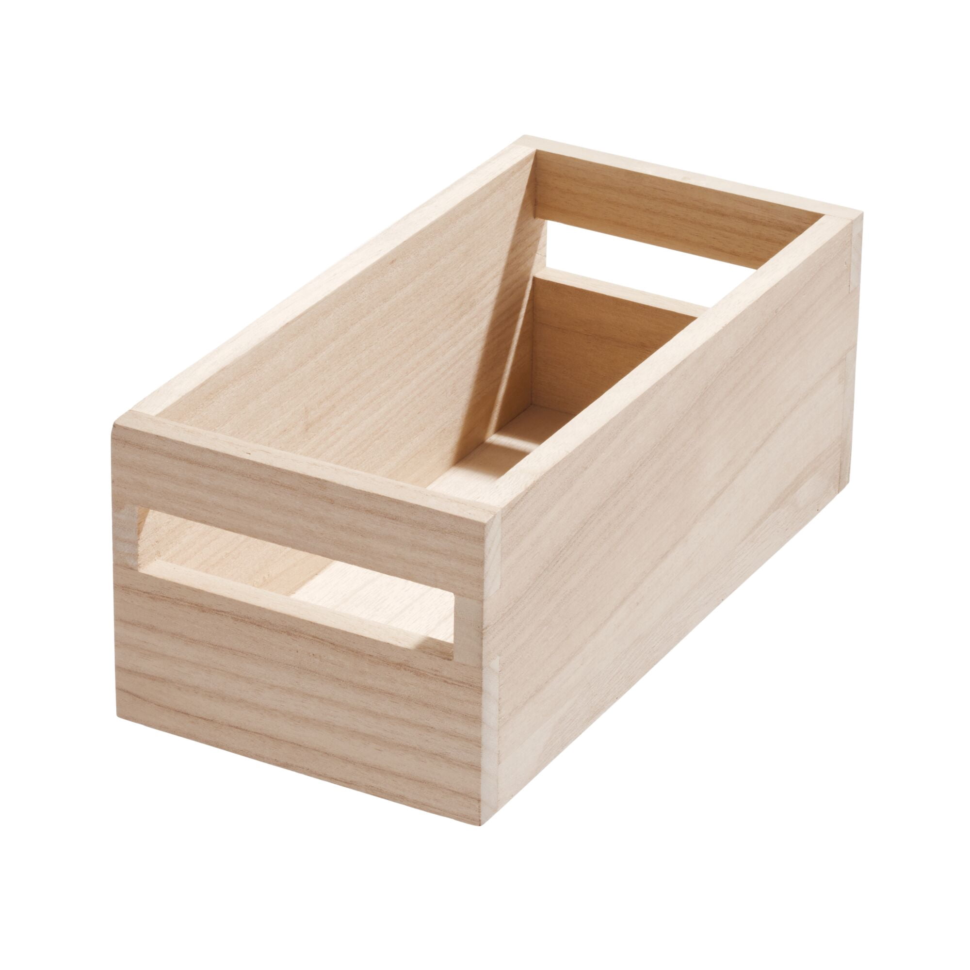 iDesign Renewable Wood Collection in Paulownia Wood Storage Bin with Handles, 10" x 5" x 4"
