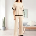 thumbnail image 3 of Ladies 2 Piece Pant Set Crew Neck Basic Top Long Pant Loose Fit Sleepwear Outfit, 3 of 8