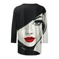 thumbnail image 5 of Women's Dressy Casual Tops Vintage Spring Elegant Shirts Round Neck Blouse Summer Clothes for Teen Girls Fashion The Beauty Face Print 3/4 Sleeve Loose Fit Flowy Tunic Tops Multicolor T Shirts XXXL, 5 of 5