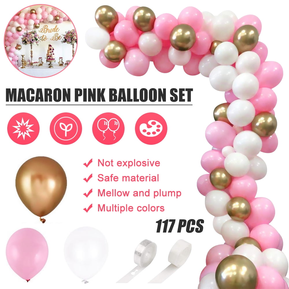Amerteer 117Pcs DIY Balloon Arch & Garland Kit, Party Balloons Decoration Gold Balloons White & Pink Latex Balloons for Baby Shower, Wedding, Birthday, Graduation, Anniversary Organic Party