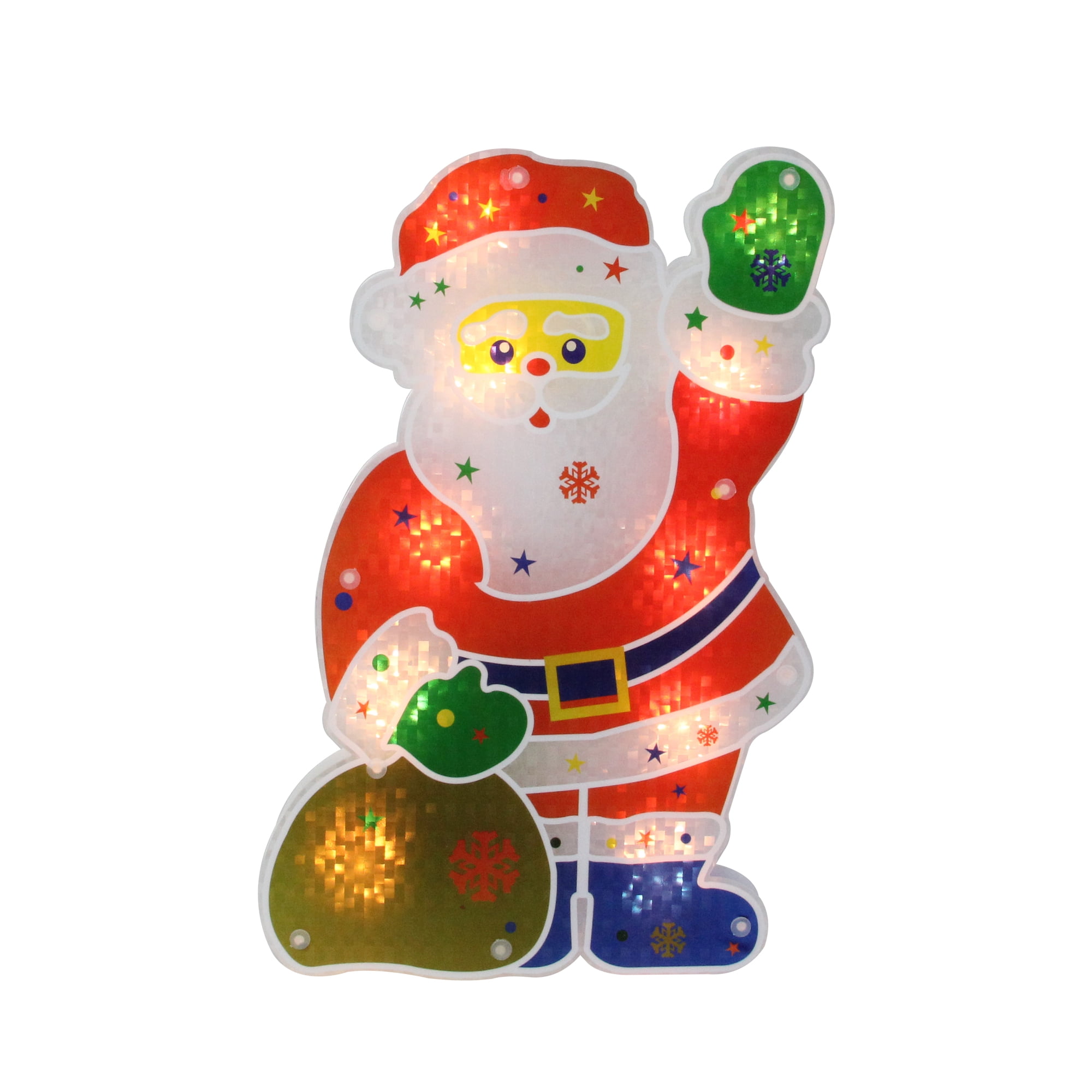 13" Red and White Lighted Holographic Santa Claus Christmas Window