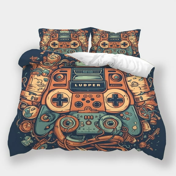Newly Design Bedroom Decor Gamepad Printed Duvet Cover Pillowcase Adult Bed Gift Bedding Set,Queen (90"x90")