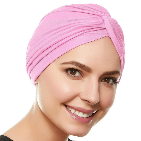 Beemo Womens Swim Cap Bathing Turban-Polyester Twisted Pleated Turban Head Cover - Light Pink