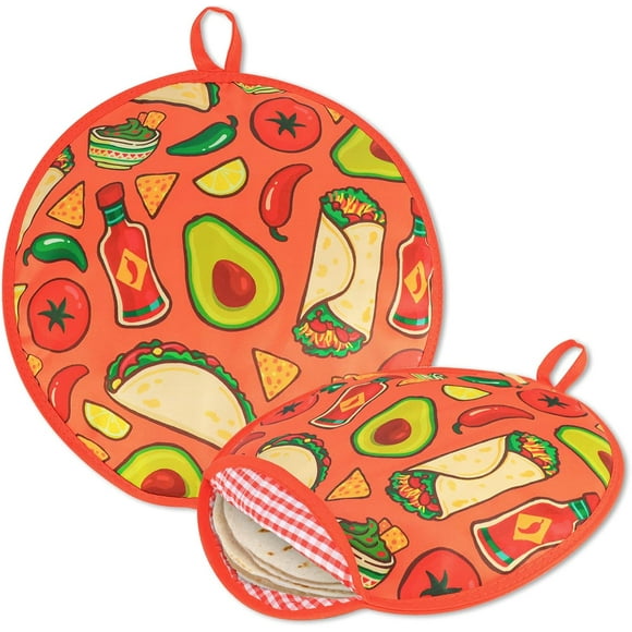 2Pcs Tortilla Warmer Pouch - 12 Inches Microwavable Insulated Safe Cotton Fabric Bag, Food Warmer Holder for Keeping Pizza Bread Tortillas Warm up to One Hour
