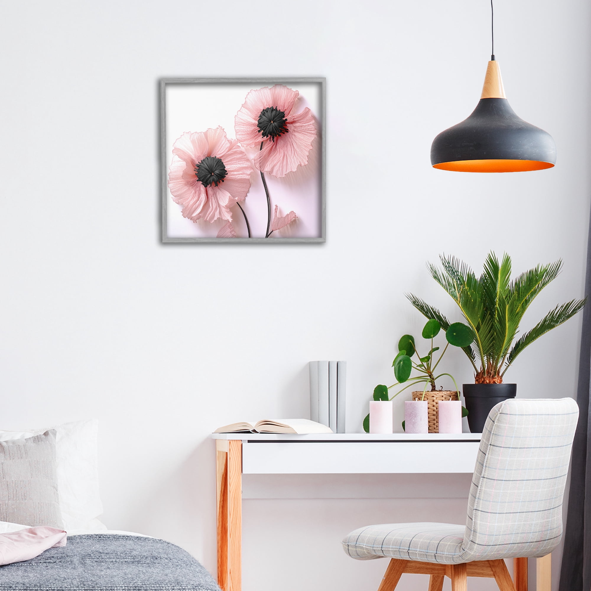 Properly Pink Poppies Gray Framed Giclee Art, design by Sasha